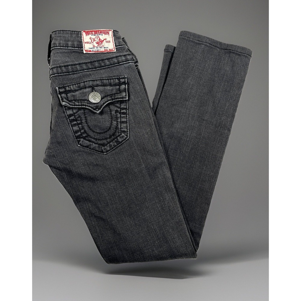 True Religion Billy Jeans Women’s 25 Big T Flap Gray Low Rise Straight Made USA